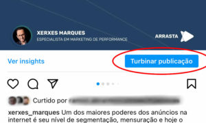 Print de uma publicação no Instagram com o botão turbinar publicação